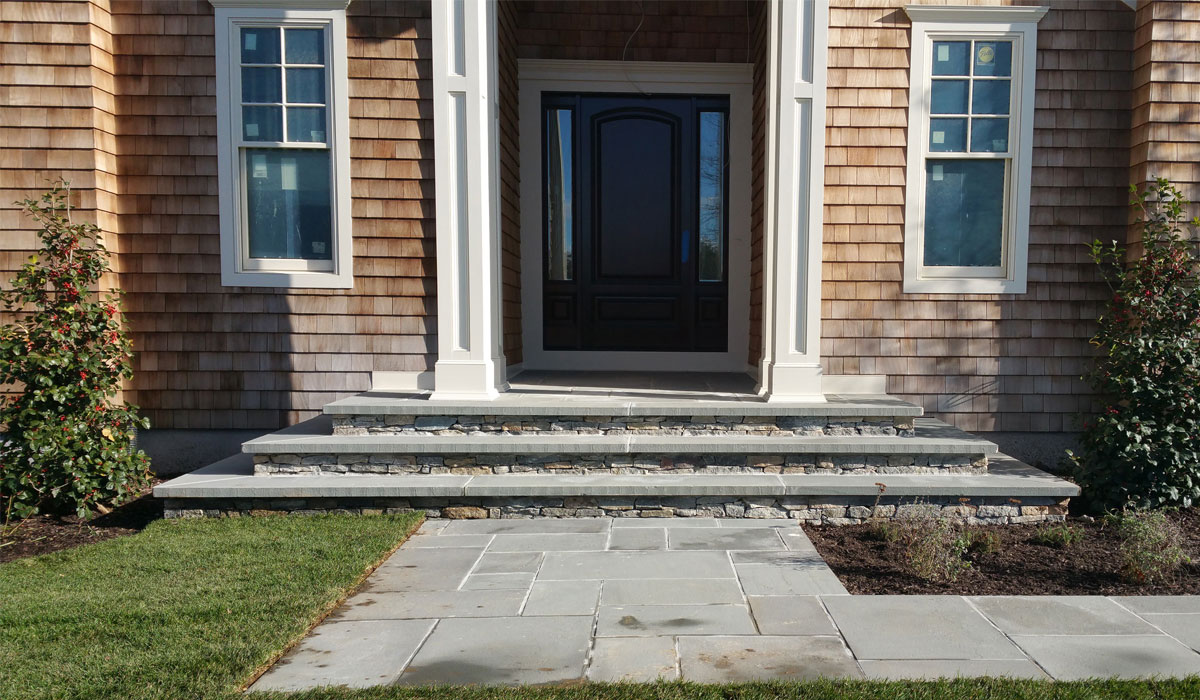 Bluestone Home Entranceway, Steps, Walkway with Stone Facing Southampton Long Island