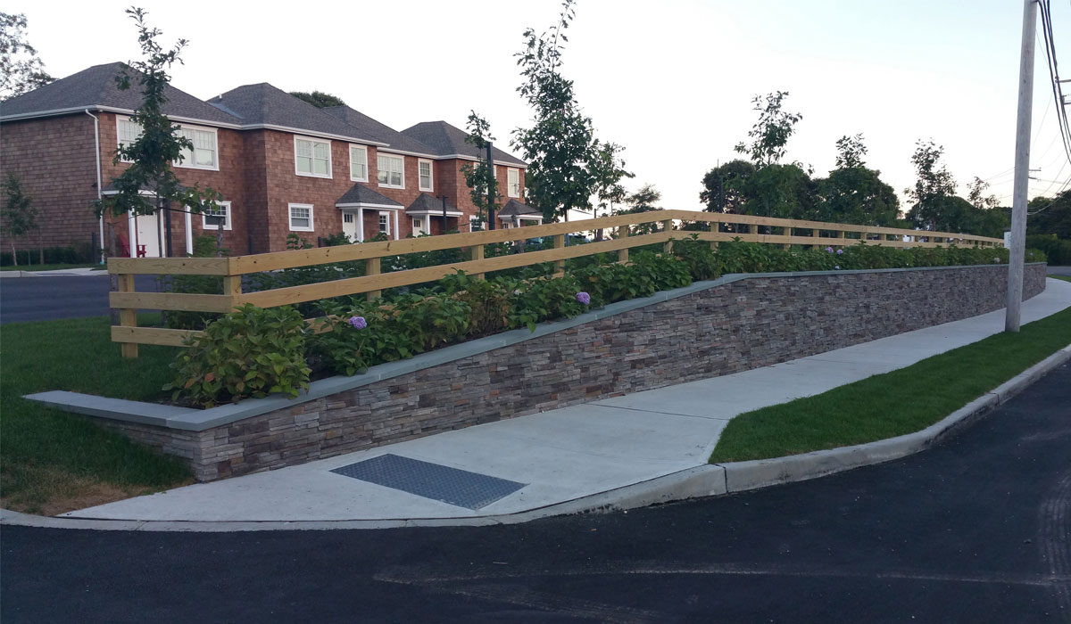 Parking Lot Retaining Wall with Bluestone Caps