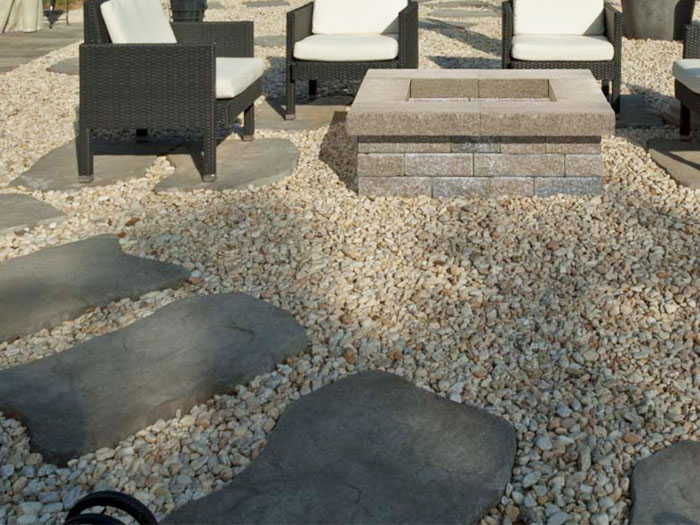 Gravel and Stone Slab Patio with Firepit